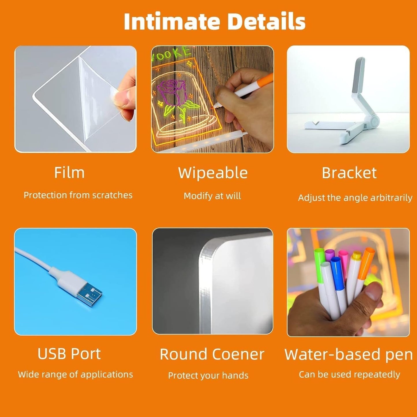 2025 LED Note Board with 7 Colors Pen,Magic Note Board Glowing Acrylic Message Marker Board with Light,Led Illuminated Drawing Board Light up Dry Erase Board with Stand for Office School Home 8 * 8In