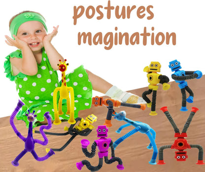 6PCS Telescopic Suction Cup Robot Toy,Pop Tubes,Toys for Kids,Toddler Travel Toys,Toddler Sensory Toys,Figette Toys,Fidget Toys for Kids,Treasure Box Prizes,Small Toys for Kids Prizes