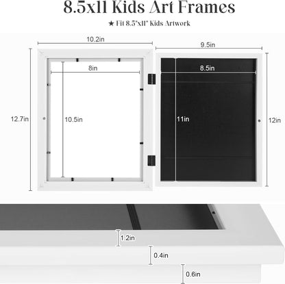 [2-Pack] Kids Art Frames, 8.5X11 Front Opening Kids Artwork Frames Changeable, White Artwork Display Storage Frame for Wall, Holds 50 Pcs, for 3D Picture, Crafts, Hanging Art, Portfolio