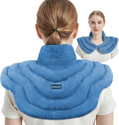 Neck Heating Pad Microwavable for Shoulders, Warmer Wrap Microwave Heating Pad for Neck and Shoulders for Pain Relief (Light Blue)
