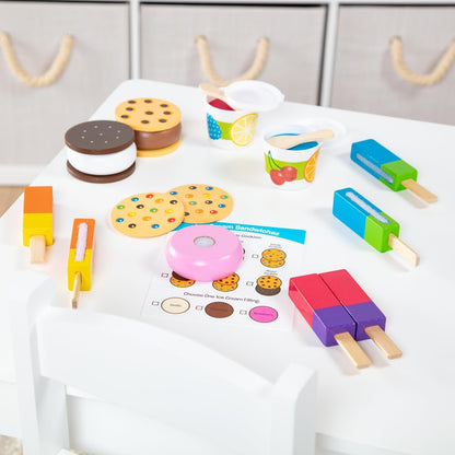 Wooden Frozen Treats Ice Cream Play Set (24 Pcs) - Play Food and Accessories Food Toys for Toddlers and Kids 3+