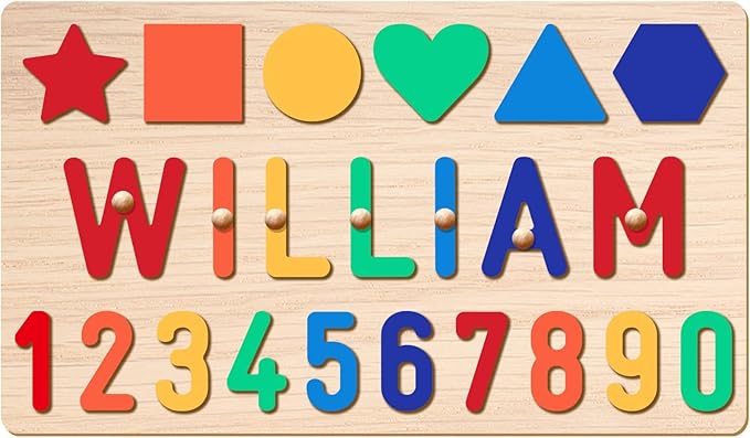 Personalized Numbers And Shapes Wooden Name Puzzle