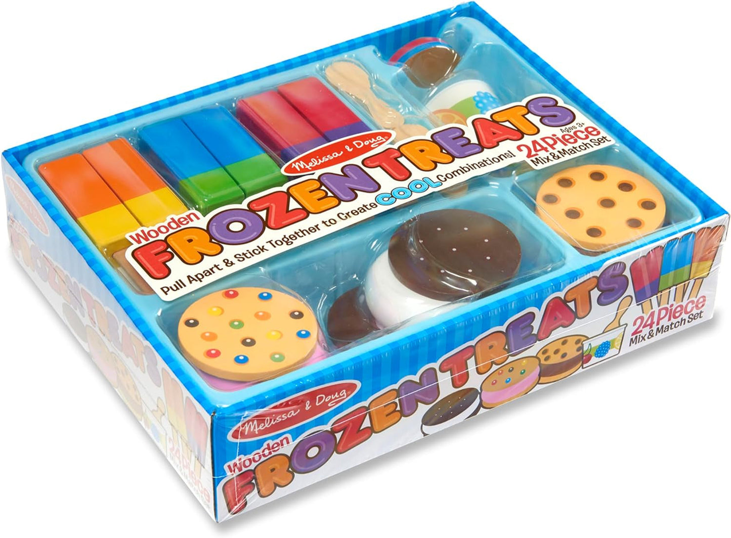 Wooden Frozen Treats Ice Cream Play Set (24 Pcs) - Play Food and Accessories Food Toys for Toddlers and Kids 3+