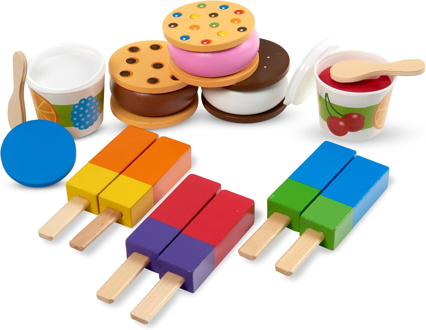 Wooden Frozen Treats Ice Cream Play Set (24 Pcs) - Play Food and Accessories Food Toys for Toddlers and Kids 3+