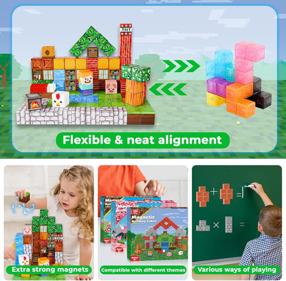 Magnetic Blocks |100PCS Magnetic Building Cube Game, Constructions Toys for Boys & Girls Age 3-4, 5 6 7 8 9 10, STEM Montessori Stacking Toy, Sensory Tiles Building Birthday for Toddlers
