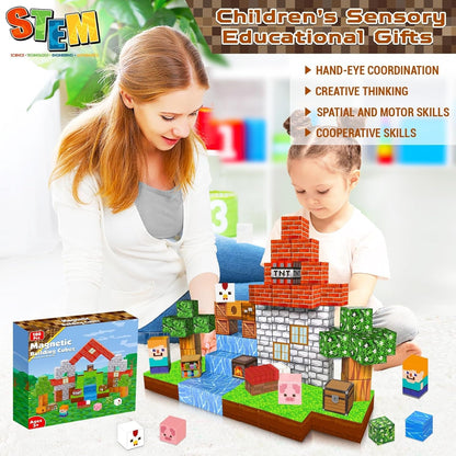 Magnetic Blocks |100PCS Magnetic Building Cube Game, Constructions Toys for Boys & Girls Age 3-4, 5 6 7 8 9 10, STEM Montessori Stacking Toy, Sensory Tiles Building Birthday for Toddlers