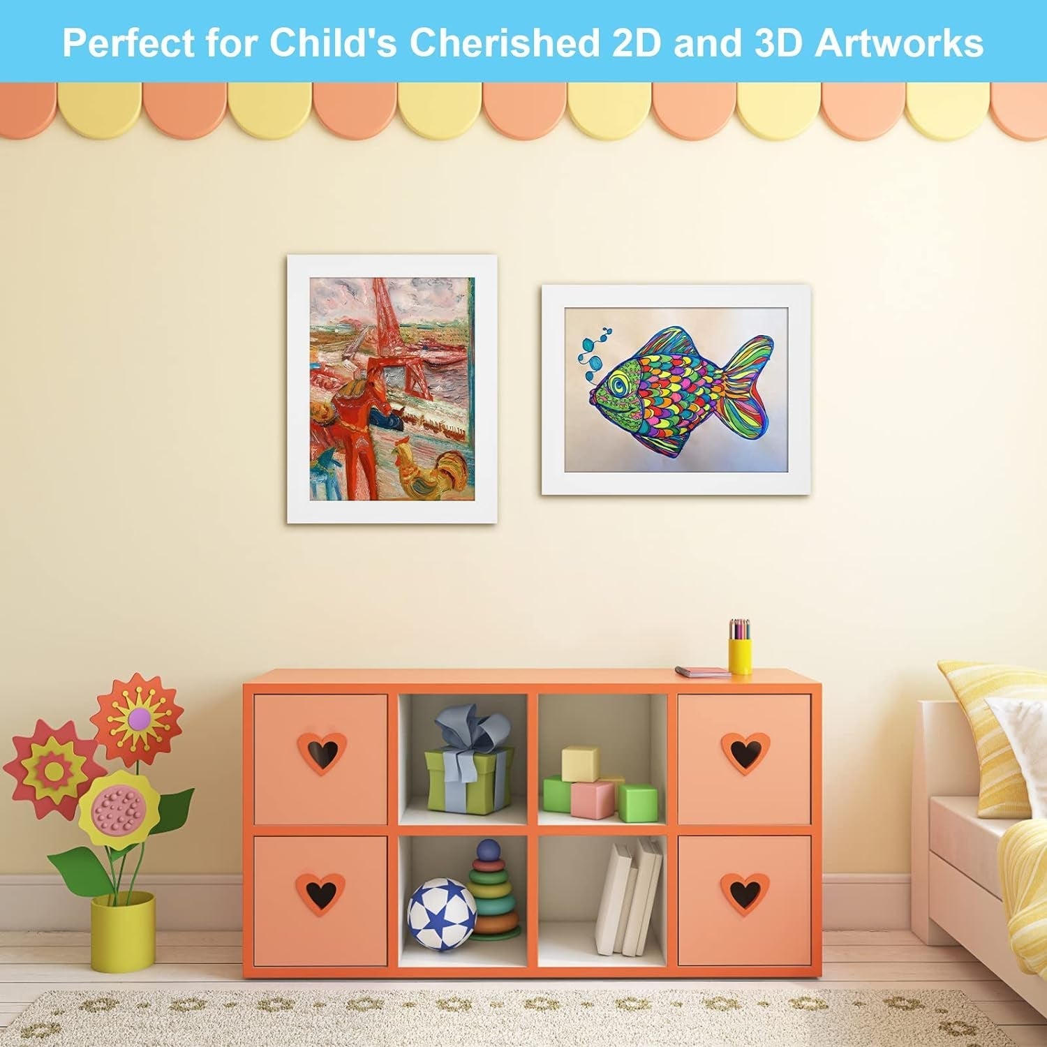 [2-Pack] Kids Art Frames, 8.5X11 Front Opening Kids Artwork Frames Changeable, White Artwork Display Storage Frame for Wall, Holds 50 Pcs, for 3D Picture, Crafts, Hanging Art, Portfolio